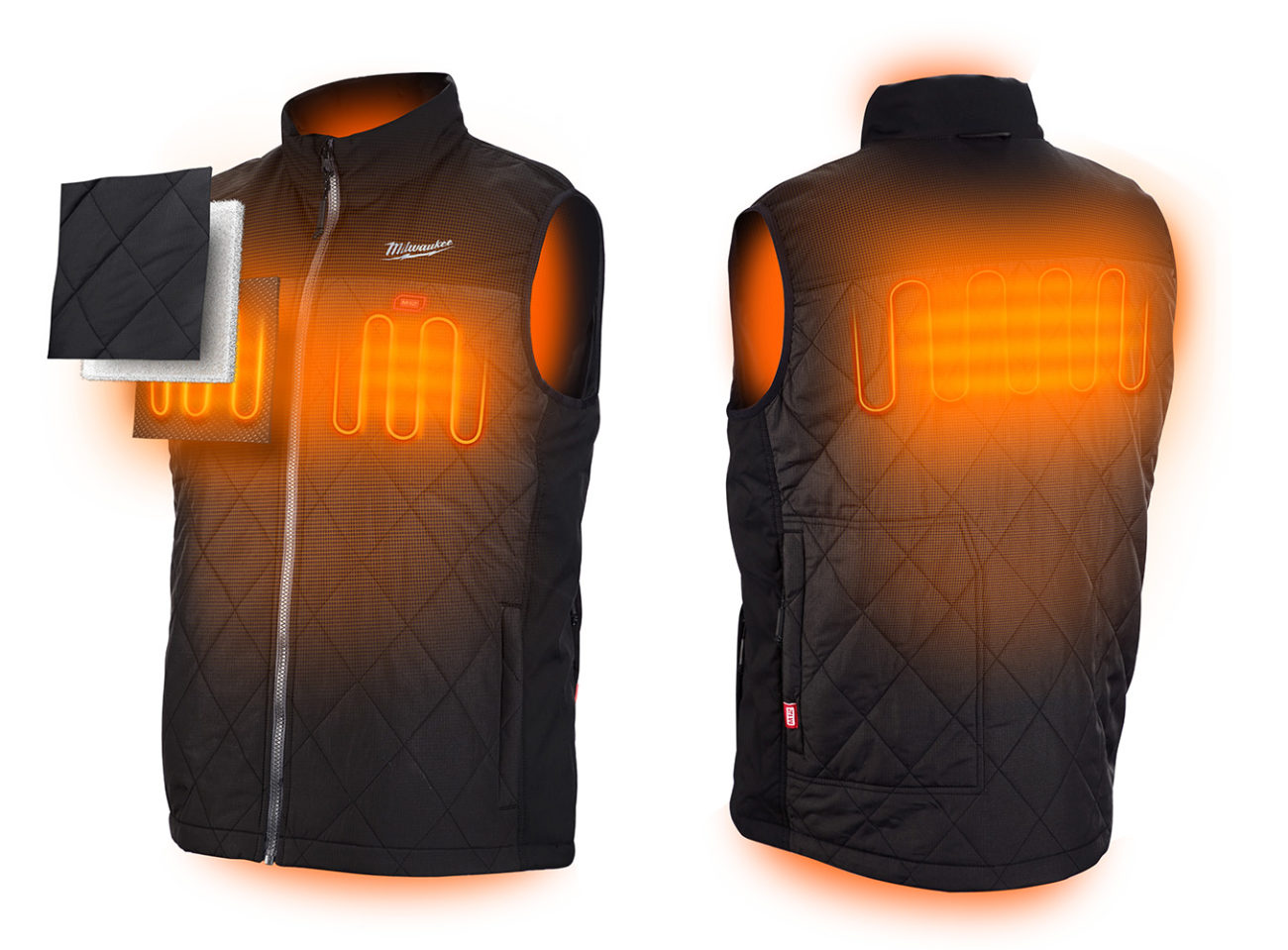 Heated vest with depiction of heated wires on the chest and back