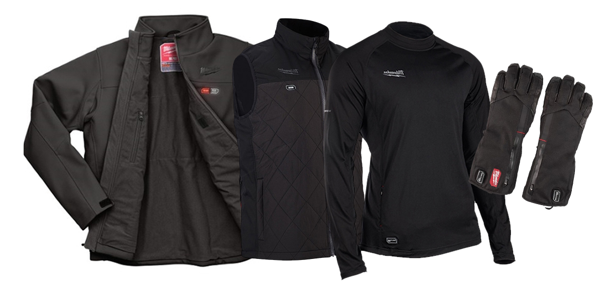 Milwaukee heated apparel for layering: Heated coat, vest, base layer undershirt and gloves
