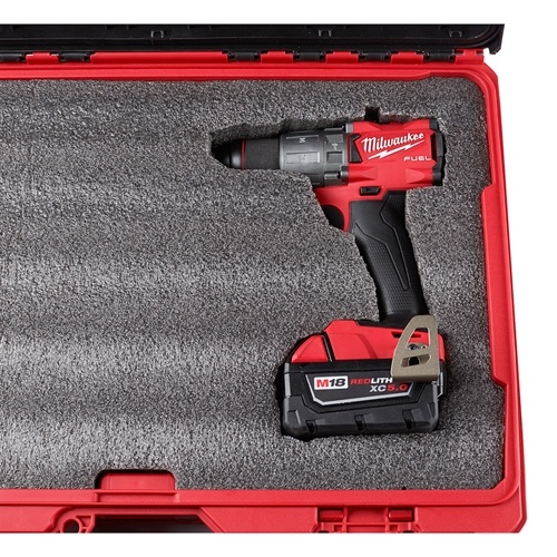 The Customizable Foam insert can be cut to fit around tools of all shapes and sizes. A Milwaukee drill fits securely in the foam cutout so it cannot move around.