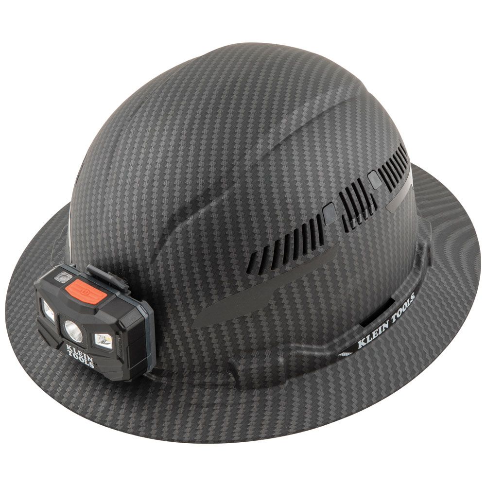 Klein Vented Full Brim Premium KARBN Class C Hard Hat with Rechargeable Headlamp 60347