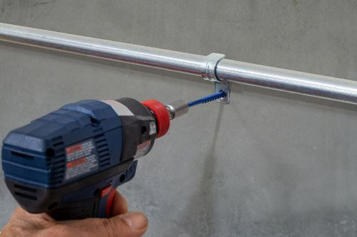 a Titen Turbo Screw Anchor works well for installing conduit into concrete. 