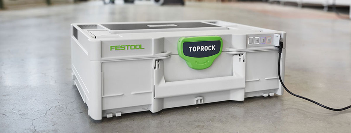 The Festool TOPROCK features illuminated control buttons, USB port for charging your personal electronic devices.