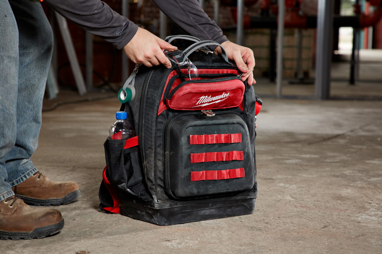 Milwaukee 48-22-8201 Jobsite Backpack on the construction site