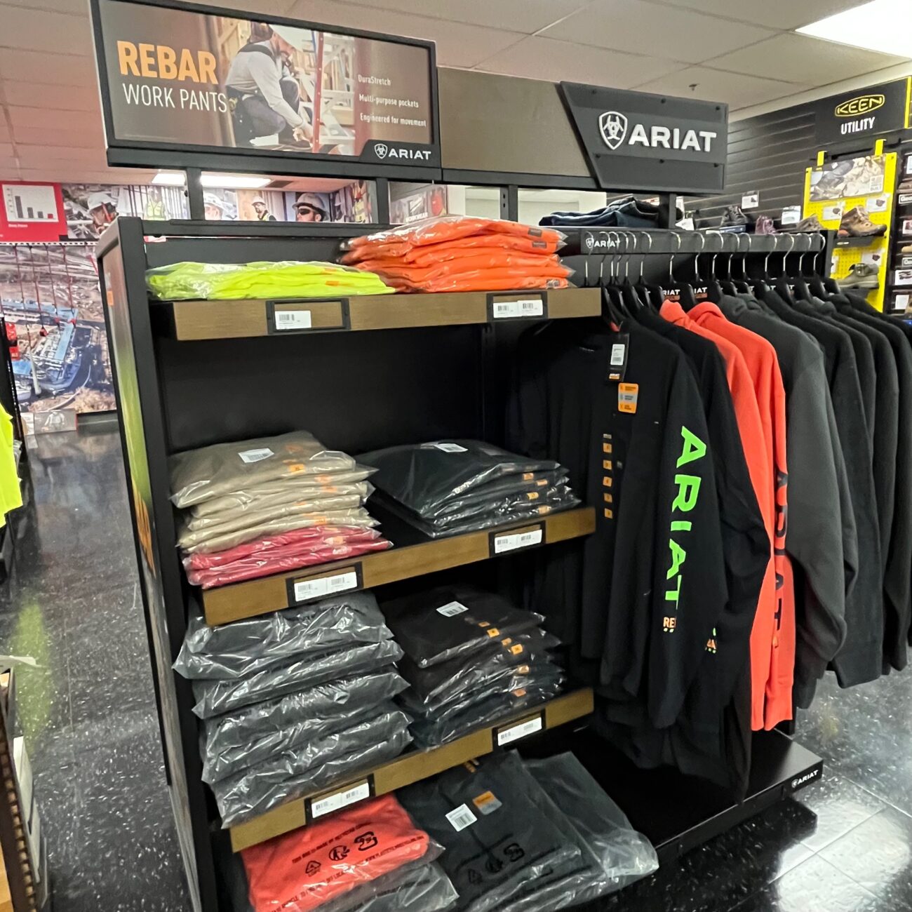 Ariat display of long sleeve tees in Trade Pro Outfitters at Ohio Power Tool