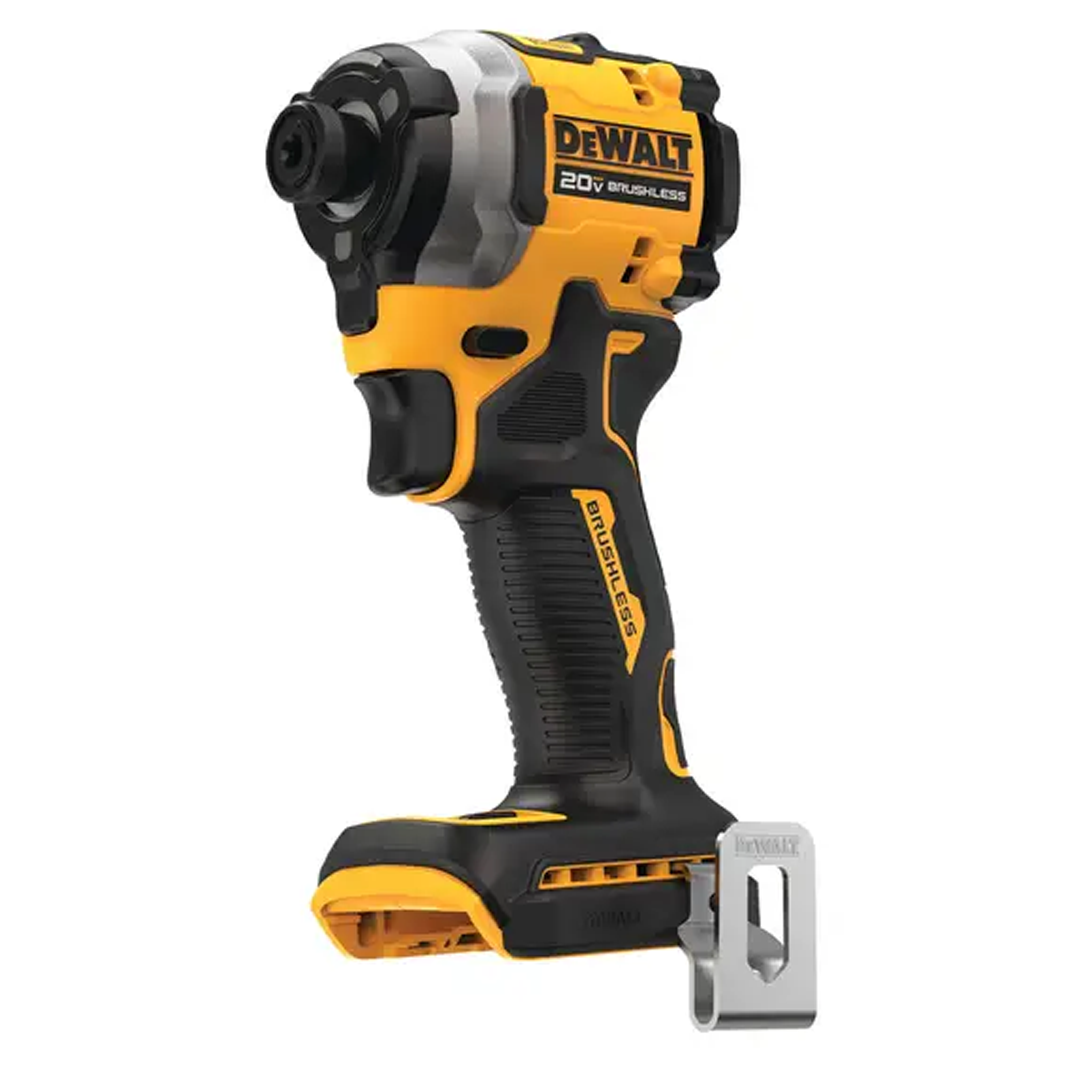 DeWalt Atomic 20V MAX ¼” Brushless Cordless 3-Speed Impact Driver (DCF850B) features a 3-speed setting control allowing more versatility when it comes to speed and torque control. Also features a 1/4" hex chuck, making it easy to change and secure bits quickly.