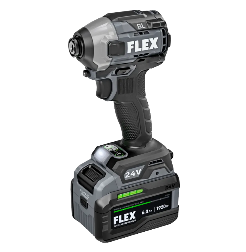 FLEX ¼” Quick Eject Hex Impact Driver Kit (6.0Ah Stacked) (FX1371A-1H) includes a high-capacity 6.0Ah stacked battery, which offers extended runtime and reduces the need for frequent battery swaps. This impact driver also offers variable speed control, allowing users to adjust the speed based on the application’s requirements. To improve visibility in low-light conditions, the impact driver is probably equipped with a built-in LED work light. 